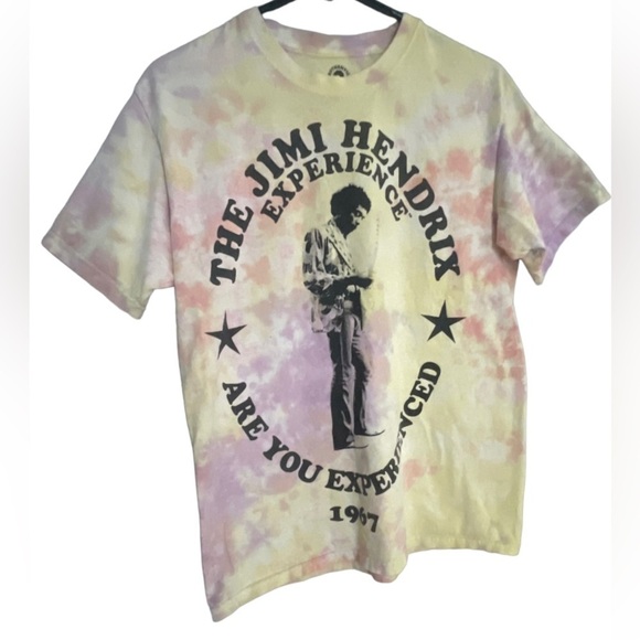 authentic Hendrix Tops - Jimi Hendrix Tie Dye Crewneck T-Shirt Color: Purple/Yellow | Size:S